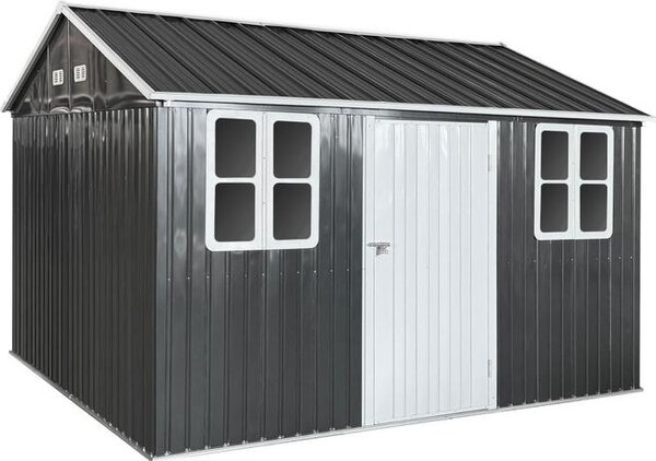 Kondela Plechový záhradný domček Gabko 360x310x250 cm - antracit / biela