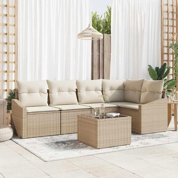 Maison Exclusive – Sedacia súprava, 6 kusov, béžová [syntetický materiál]: Polyratan