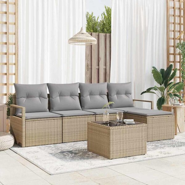 Maison Exclusive – Sedacia súprava, 6 kusov, béžová [syntetický materiál]: Polyratan