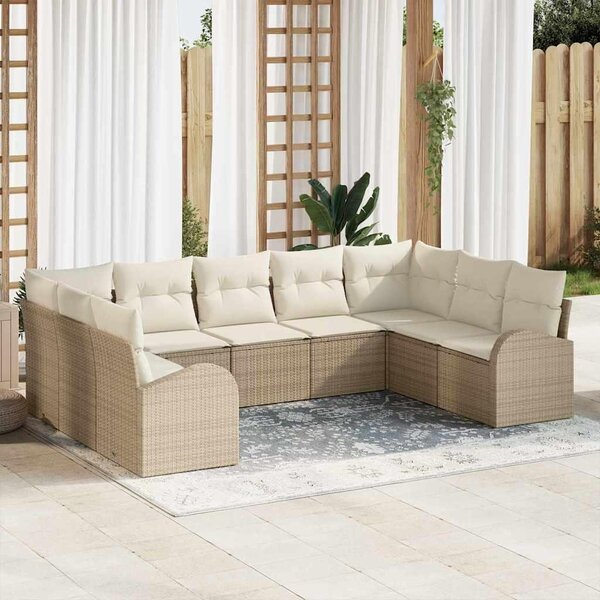 Maison Exclusive – Sedacia súprava, 9 kusov, béžová [syntetický materiál]: Polyratan