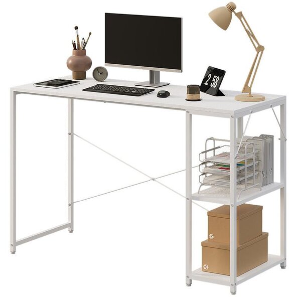 POČÍTAČOVÝ STÔL / LOFT STÔL – BIELY, MODERNÝ, S POLIČKAMI 120 cm