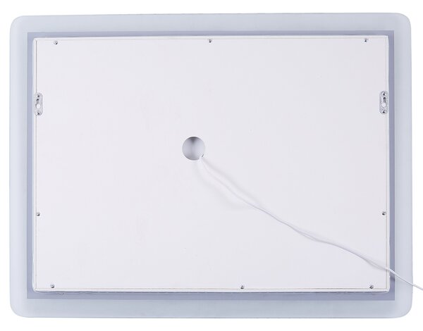 Nástenné zrkadlo strieborné s LED svetlom osvetlené obdĺžnikové 60 x 80 cm systém proti zahmlievaniu