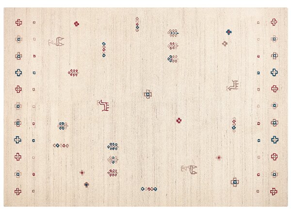 Koberec gabbeh béžový vlna 200 x 300 cm kvetovaný zvierací vzor ručne všívaný tradičný boho štýl obývačka spálňa