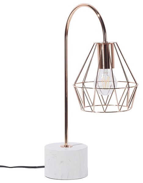 Stolná lampa svetlý medený kov tienidlo v tvare diamantu okrúhly stojan mramorový vzhľad
