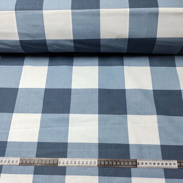 Bavlnená látka, vzor kocka modrá 8 cm mix, metráž 150 cm