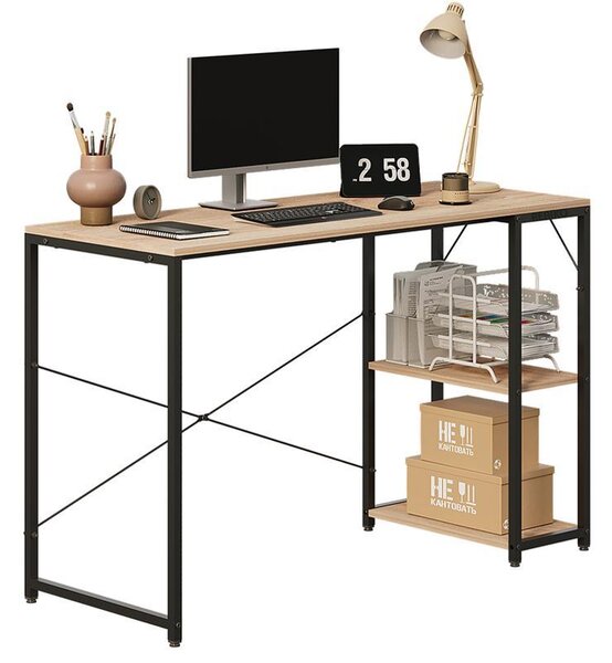 Počítačový Stôl Loft – Svetlo Hnedý, Moderný, S Poličkami – Industriálny