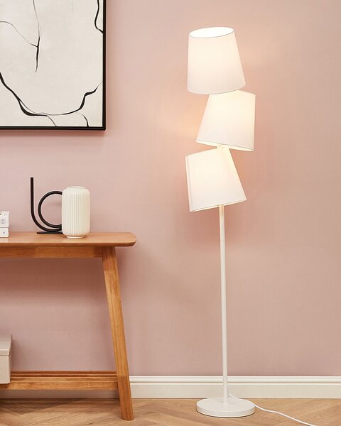 Stojaca lampa krémová biela kov polyester 164 cm 3 látkové tienidlá retro moderný štýl obývačka spálňa