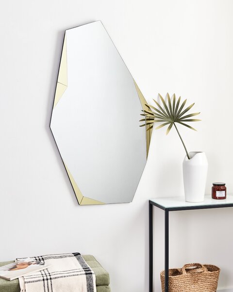 Nástenné zrkadlo zlaté sklo MDF 68 x 120 cm nepravidelný asymetrický tvar bez rámu moderný štýl doplnky