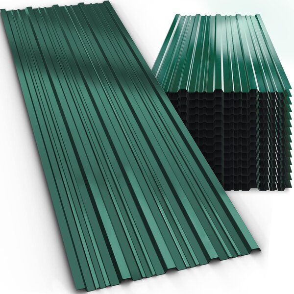 GARDEBRUK® 14x trapézový plech 110x46cm = 7m² Pozinkovaný Odolný voči poveternostným vplyvom Profilovaný plech Strešný plech Vlnitý plech Strešné panely Záhradný prístrešok Prístrešok pre auto Zelený