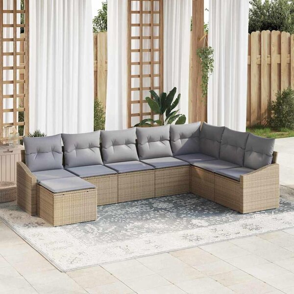 Maison Exclusive – Sedacia súprava, 8 kusov, béžová [syntetický materiál]: Polyratan