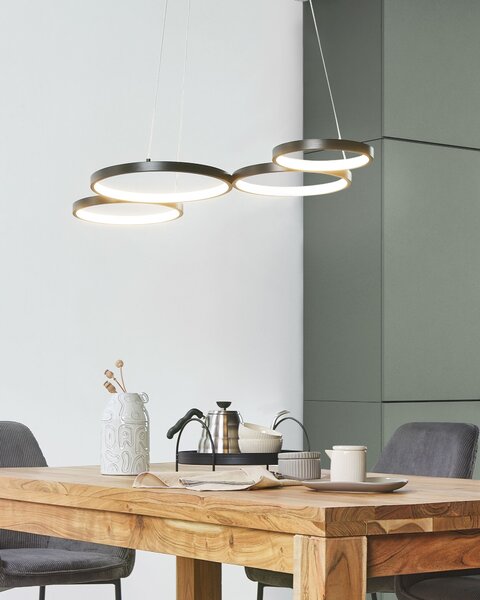 Závesná lampa čierna kovová hliníková s LED svetlom 4 prstencové kruhy moderné závesné elegantné svietidlo