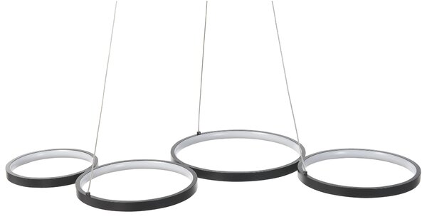 Závesná lampa čierna kovová hliníková s LED svetlom 4 prstencové kruhy moderné závesné elegantné svietidlo