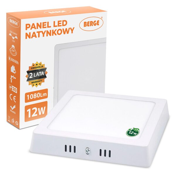 BERGE LED panel štvorcový 170x170x35mm prisadený - 12W - 230V - 860Lm - teplá biela