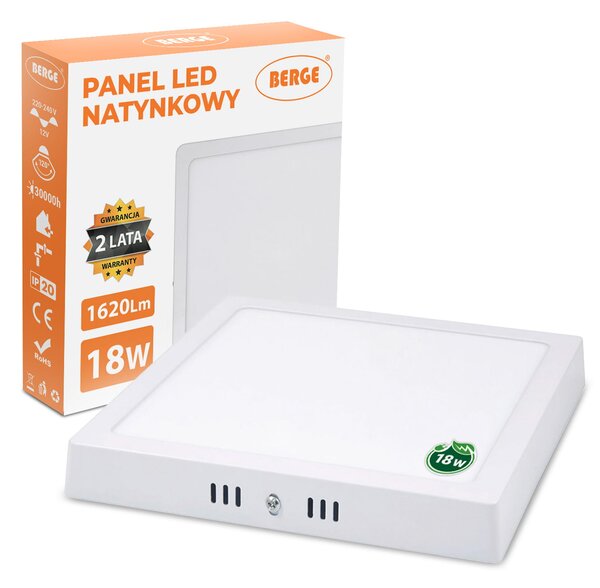 BERGE LED panel štvorcový 225x225x35mm prisadený - 18W - 230V - 1480Lm - teplá
