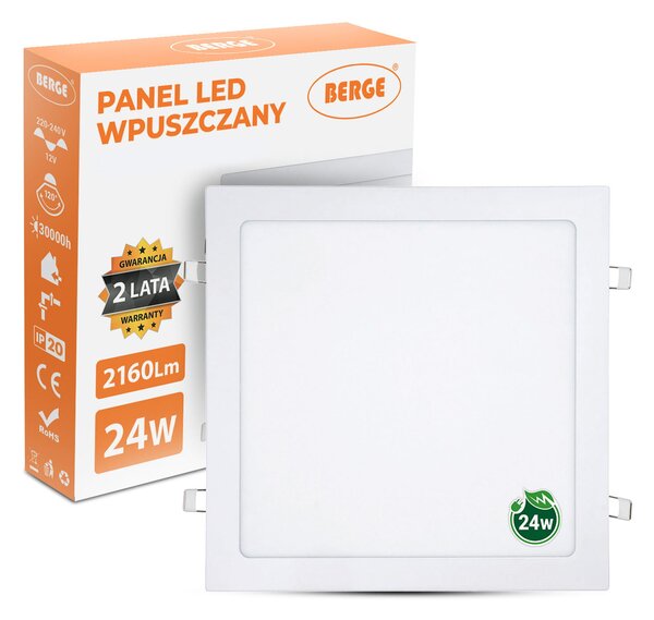 BERGE LED panel štvorcový 300x300x20mm vstavaný - 24W - 230V - 1900Lm - teplá