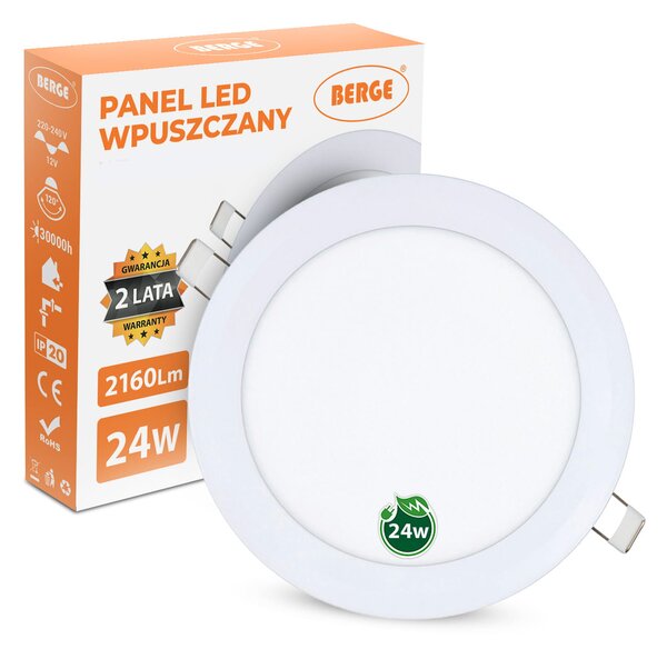 BERGE LED panel kruhový - 300x300x17mm vstavaný - 24W - 230V - 1900Lm - teplá biela