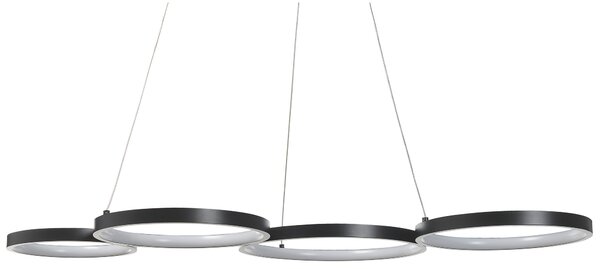 Závesná lampa čierna kovová hliníková s LED svetlom 4 prstencové kruhy moderné závesné elegantné svietidlo