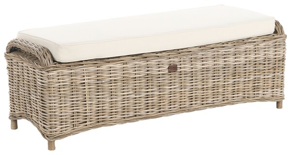 Záhradná lavička s taburetom prírodná ratanová krémovobiely podsedák 150 cm interiér exteriér boho štýl záhrada terasa balkón