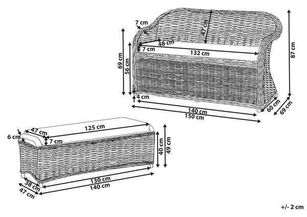 Záhradná lavička s taburetom prírodná ratanová krémovobiely podsedák 150 cm interiér exteriér boho štýl záhrada terasa balkón