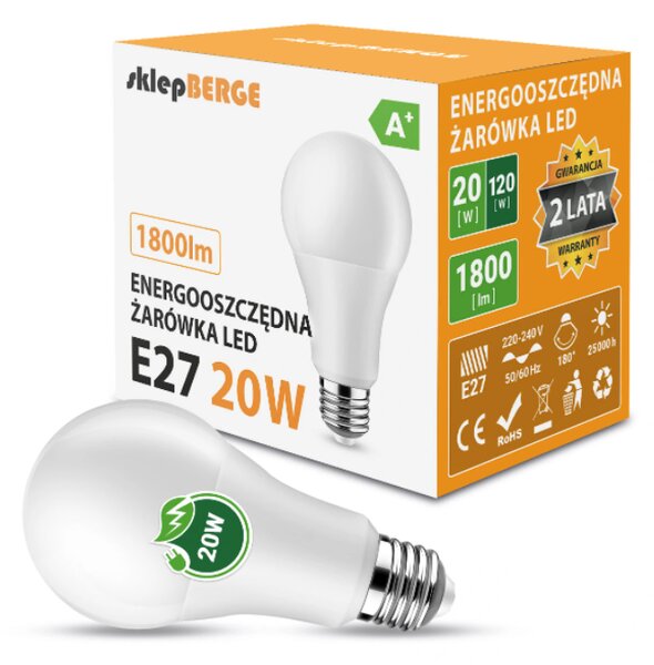 BERGE LED žiarovka - E27 - A80 - 20W - 1800Lm - teplá biela