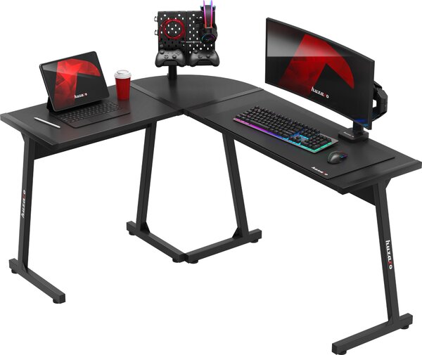 Huzaro Hero 6.0 rohový stôl v tvare L herný počítačový stôl kancelársky stôl | domáca pracovňa pracovňa | pravá ľavá montáž 147x112 čierna