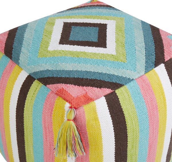 Taburet viacfarebný bavlna 45 x 45 cm geometrický vzor so strapcami ručná výroba puf podnožka boho moderný štýl obývačka spálňa