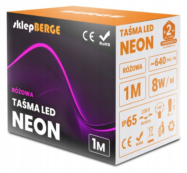 ECOLIGHT LED pásik NEON - 230V - 1m - 8W/m - IP68 - vodotesný - ružová