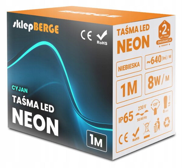 ECOLIGHT LED pásik NEON - 230V - 1m - 8W/m - IP68 - vodotesný - cyan