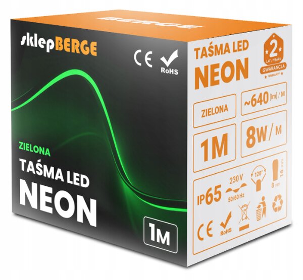 ECOLIGHT LED pásik NEON - 230V - 1m - 8W/m - IP68 - vodotesný - zelená