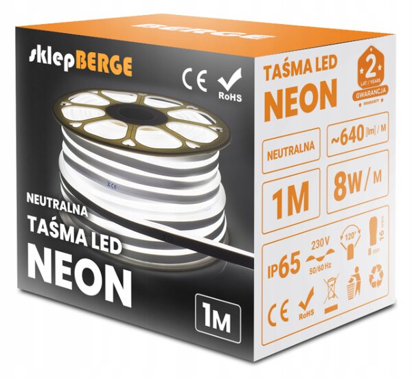ECOLIGHT LED pásik NEON - 230V - 1m - 8W/m - IP68 - vodotesný - neutrálna biela
