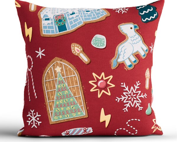 Bavlnená obliečka na vankúš Renforcé 40 × 40 cm - Cozy Christmas tmavo červené