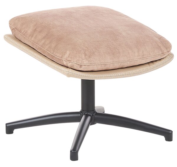 Kreslo s podnožkou béžové zamatové čalúnenie otočný podstavec prešívané sedadlo moderný mid century štýl obývačka spálňa