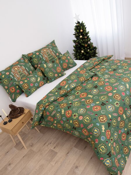 Bavlnené obliečky Renforcé - Christmas at Hogwarts tmavo zelené