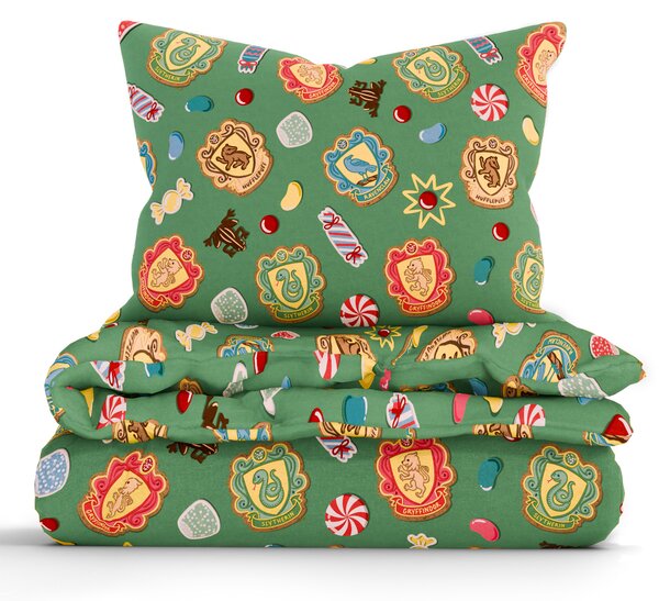 Bavlnené obliečky Renforcé - Christmas at Hogwarts tmavo zelené