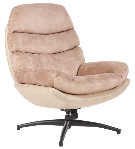 Kreslo s podnožkou béžové zamatové čalúnenie otočný podstavec prešívané sedadlo moderný mid century štýl obývačka spálňa
