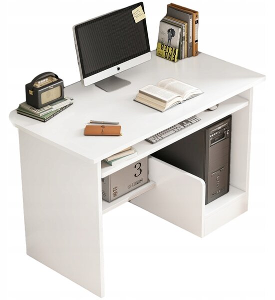 Počítačový stôl biely mládežnícky stôl moderný s policami zásuvkou