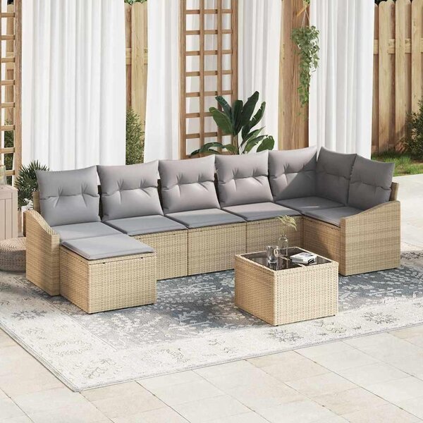 Maison Exclusive – Sedacia súprava, 8 kusov, béžová [syntetický materiál]: Polyratan