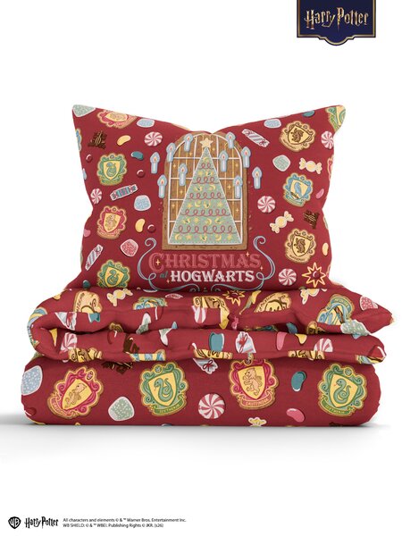 Bavlnené obliečky Renforcé - Christmas at Hogwarts tmavo červené