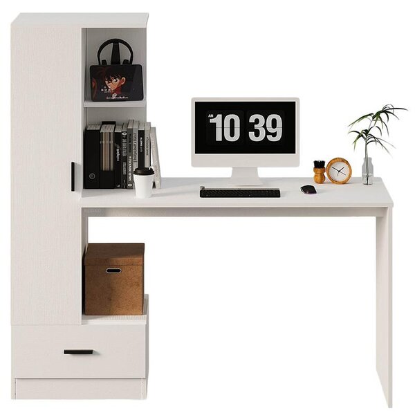 Počítačový Stôl S Regálom Do Kancelárie Alebo Izby, Biely, Moderný Loft, 142 Cm