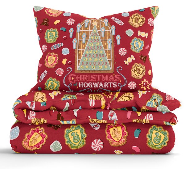 Bavlnené obliečky Renforcé - Christmas at Hogwarts tmavo červené