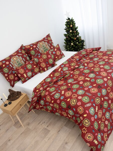 Bavlnené obliečky Renforcé - Christmas at Hogwarts tmavo červené