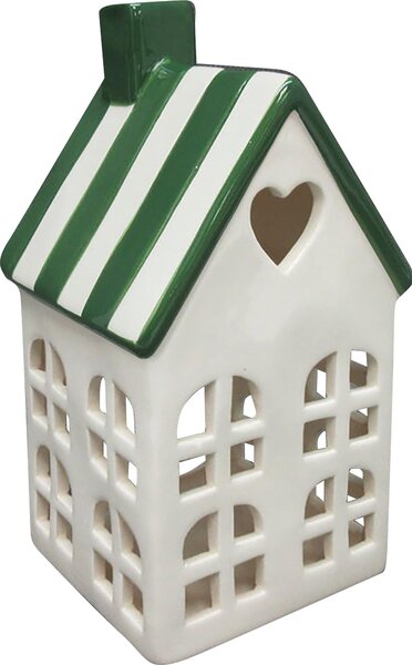 Keramická lucerna Hytte Laternenhaus 8,8 x 8,5 x 17,2 cm, biela/bielo-zelená, 1 ks