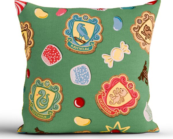 Bavlnená obliečka na vankúš Renforcé 40 × 40 cm - Christmas at Hogwarts tmavo zelené