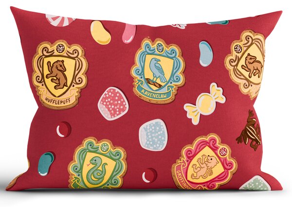Bavlnená obliečka na vankúš Renforcé 40 × 60 cm - Christmas at Hogwarts tmavo červené