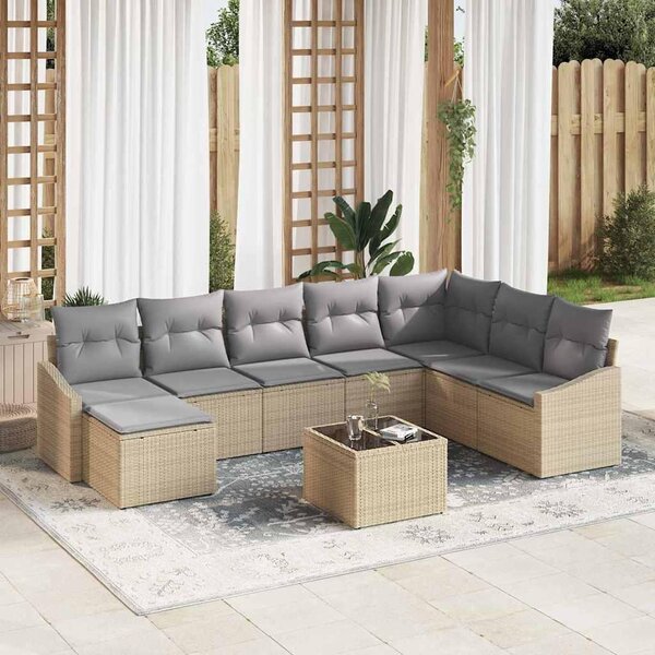 Maison Exclusive – Sedacia súprava, 9 kusov, béžová [syntetický materiál]: Polyratan