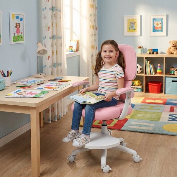Detská otočná stolička Neoseat JUNI 023 — látka, prateľný poťah, ružová
