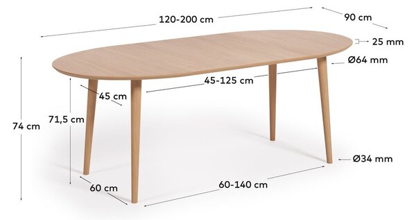 Rozkladací jedálenský stôl v dekore duba v prírodnej farbe 90x120 cm Oqui – Kave Home