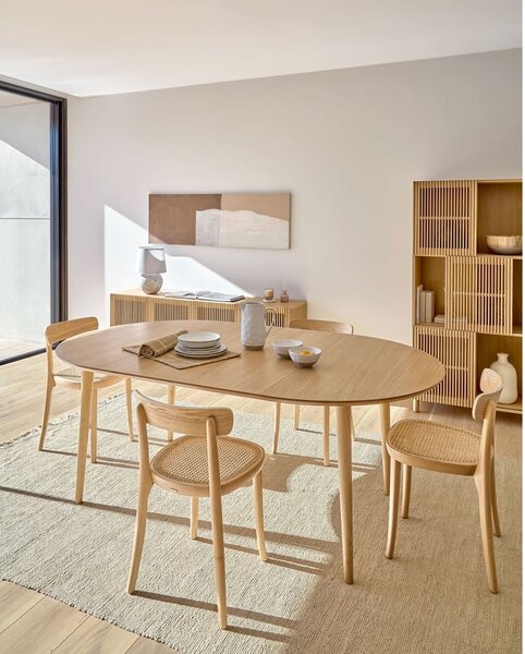 Rozkladací jedálenský stôl v dekore duba v prírodnej farbe 90x120 cm Oqui – Kave Home