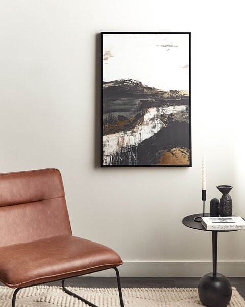 Obraz na plátne zarámovaný čierna a biela 93 x 63 cm abstraktný vzor geometrický MDF rám eklektický moderný štýl obývacia izba