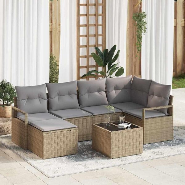 Maison Exclusive – Sedacia súprava, 7 kusov, béžová [syntetický materiál]: Polyratan